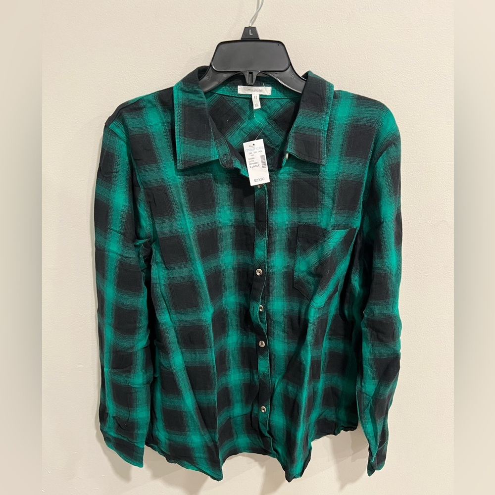NWT Maurices Shorty Utility Plaid Button Down Shirt